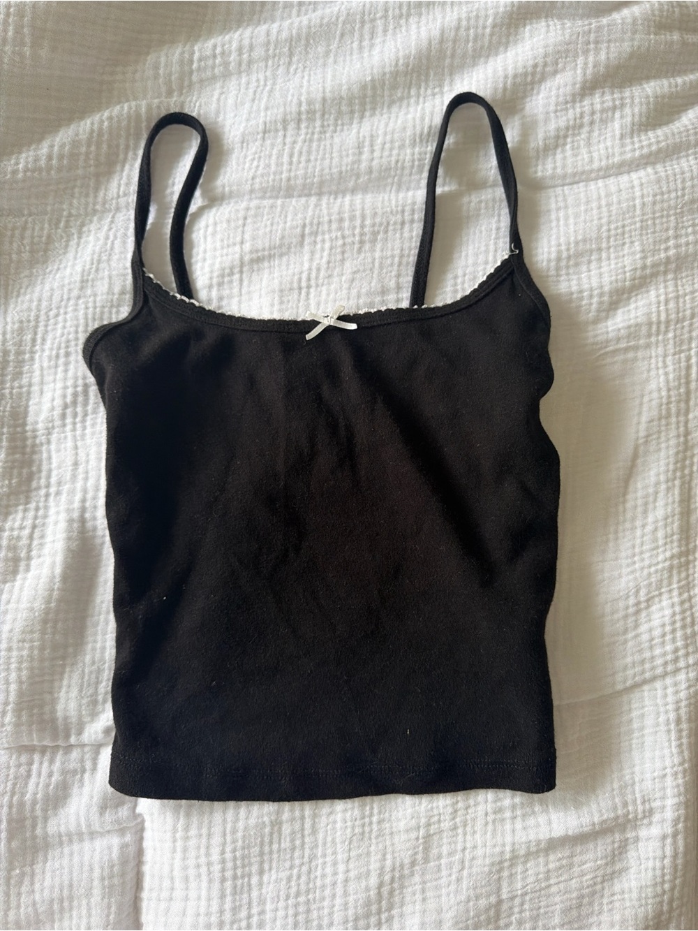 Garage Black Ribbed Scoop Neck Cami with Tiny Bow